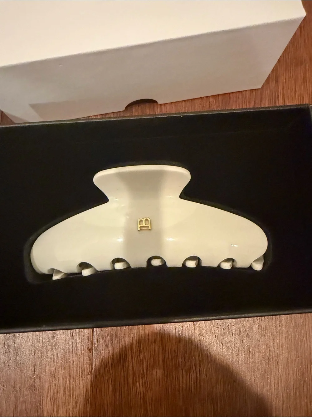 Balmain Cream Acrylic Hair Claw Clip with Gold Logo